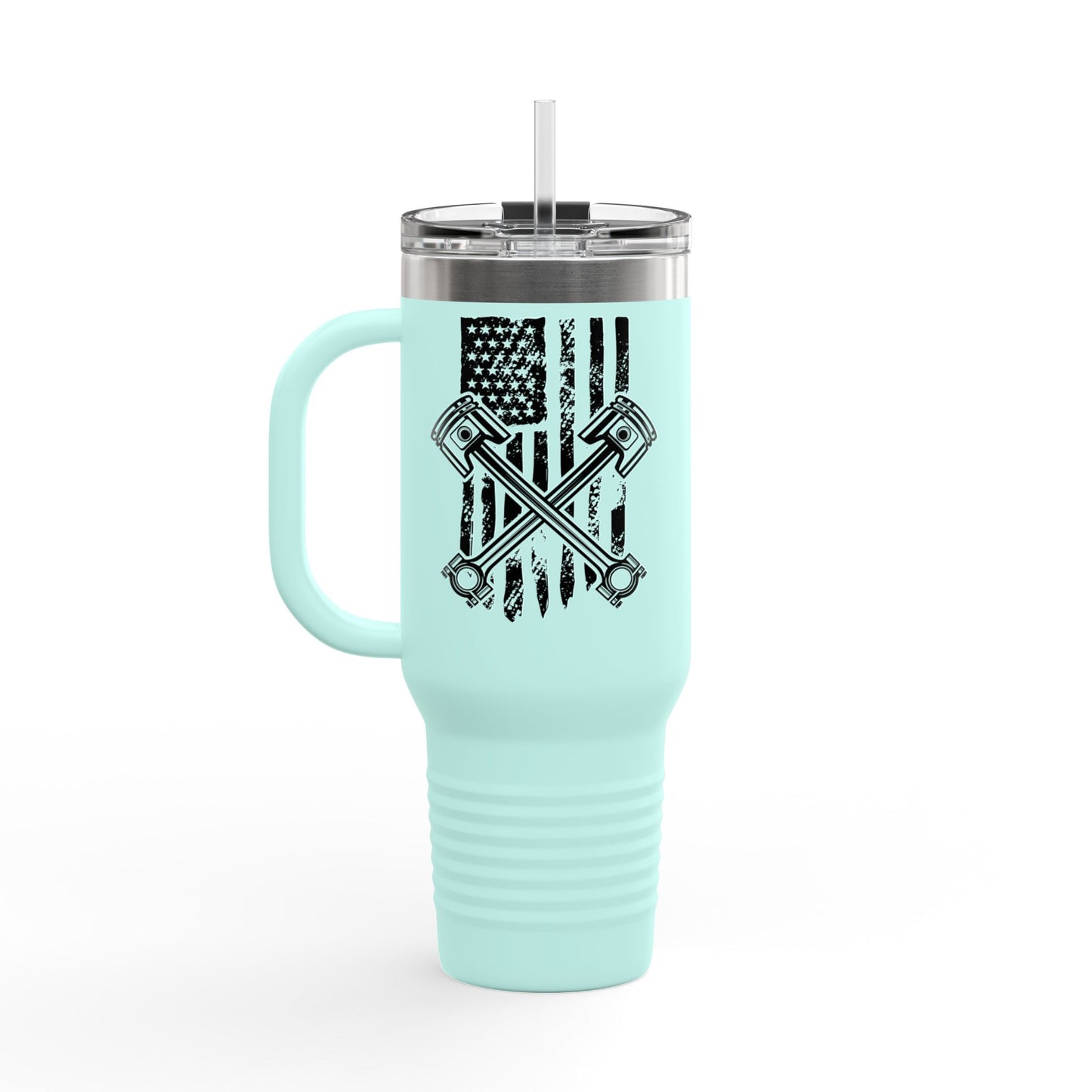 Insulated Travel Mug American Flag Piston NoLimitsDieselPerformance