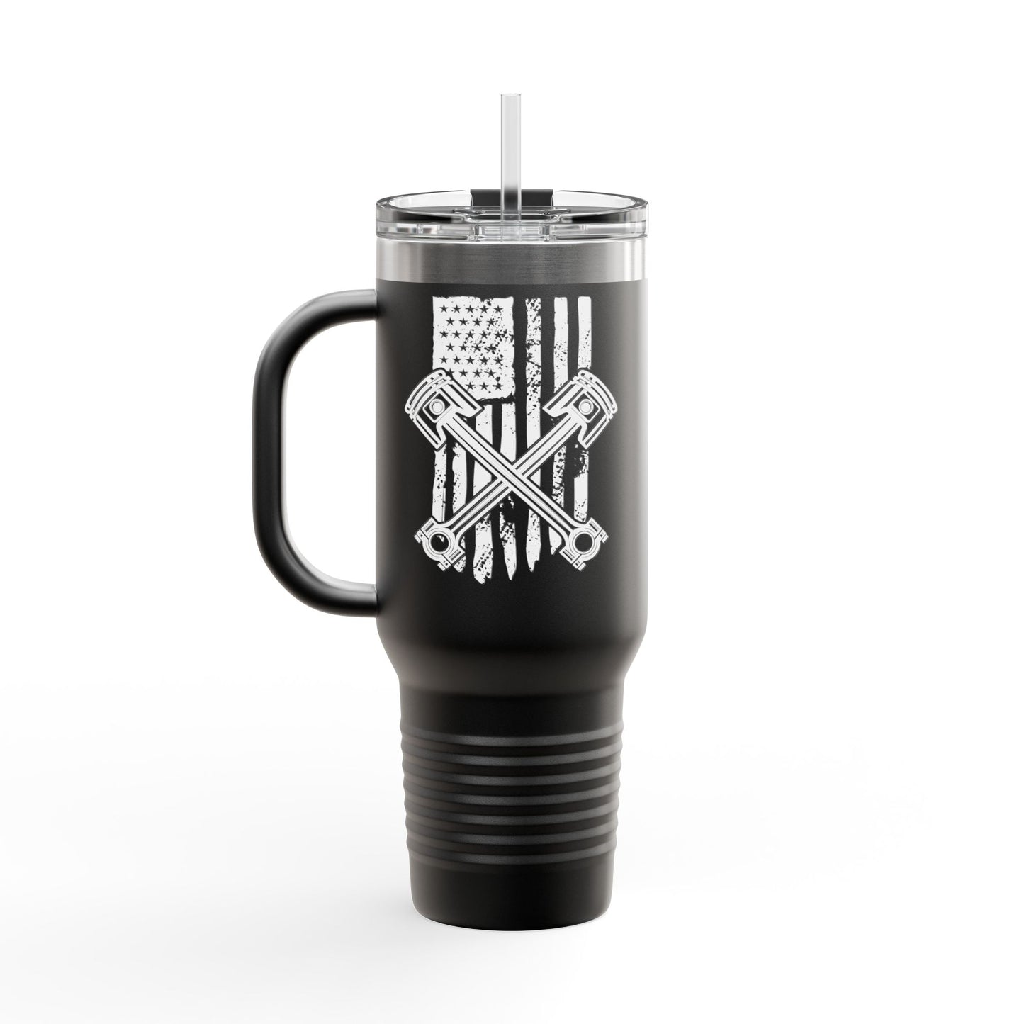 Insulated Travel Mug American Flag Piston NoLimitsDieselPerformance