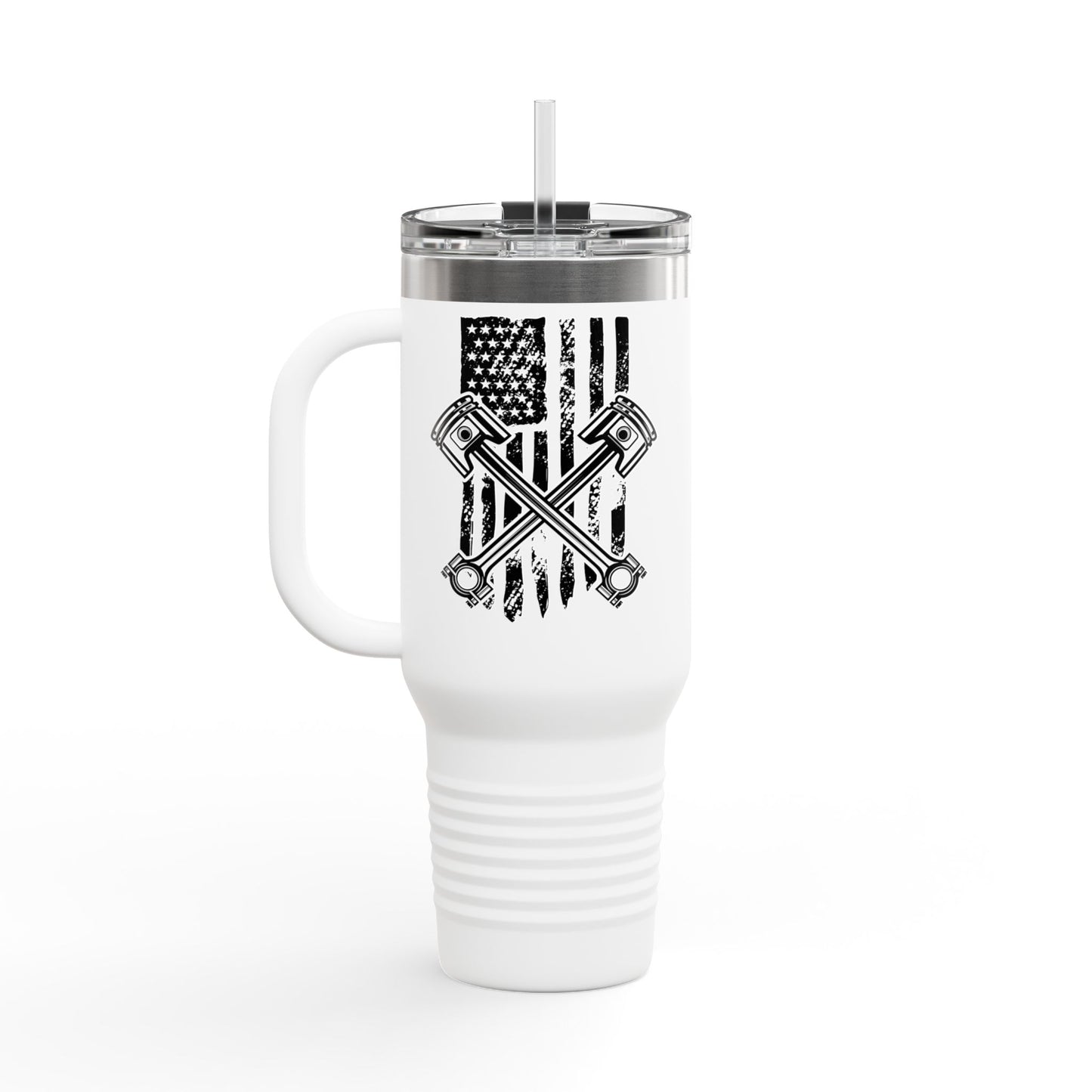Insulated Travel Mug American Flag Piston NoLimitsDieselPerformance